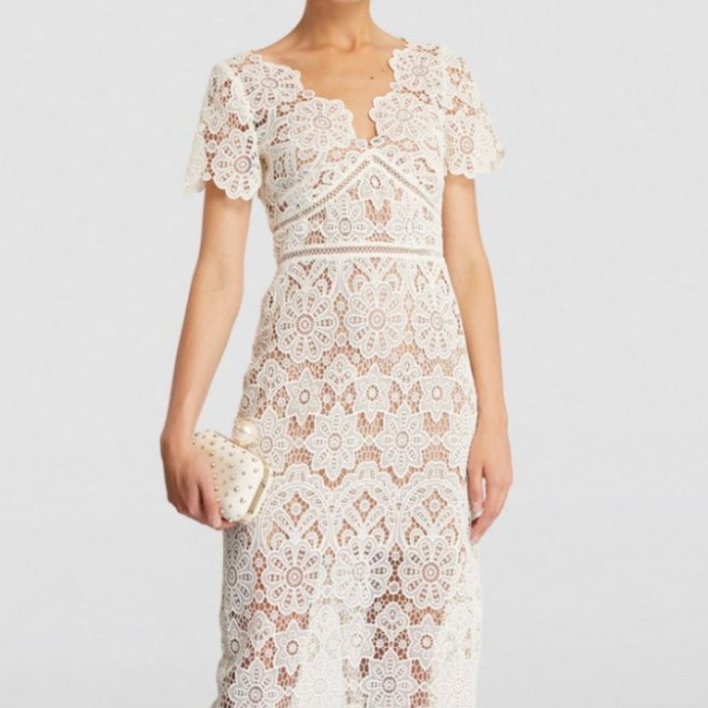 Self-Portrait Guipure Lace Floral Midi Dress - US 6